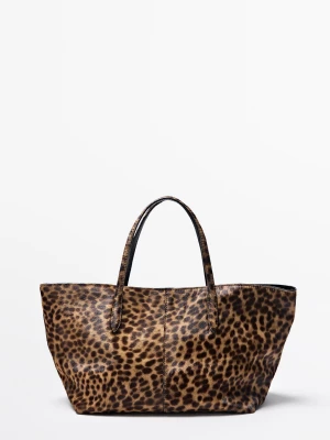 Średnia Torba Tote Ze Skóry I Futra - Ecru - Massimo Dutti - Female