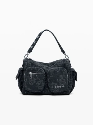 Średnia torba z jeansu z haftowanymi wieloma kieszeniami Desigual