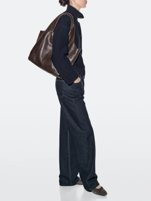 Średnia Torba Ze Skóry Nappa - Brązowy - - Massimo Dutti - Kobieta