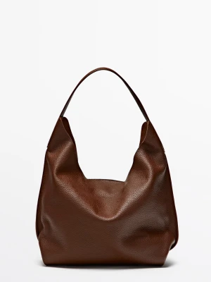 Średnia Torebka Na Ramię Ze Skóry Nappa - Bordowy - Massimo Dutti - Female