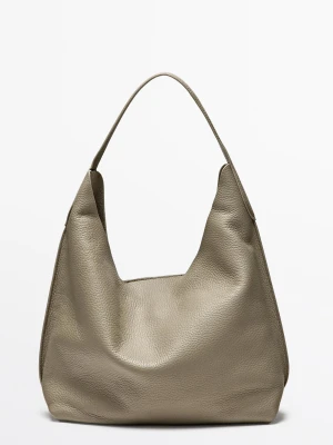 Średnia Torebka Na Ramię Ze Skóry Nappa - Szarobrązowy - Massimo Dutti - Female