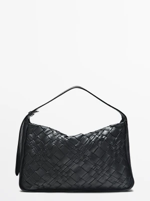 Średnia Torebka Pleciona Ze Skóry Nappa - Czarny - Massimo Dutti - Female