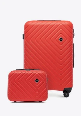 Średnia walizka i kosmetyczka z ABS-u z geometrycznym tłoczeniem czerwone Wittchen