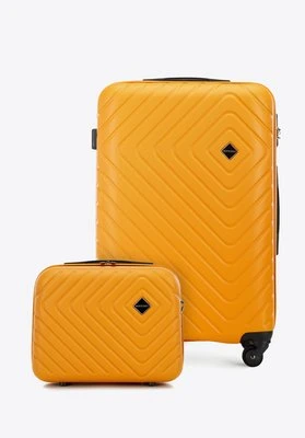 Średnia walizka i kosmetyczka z ABS-u z geometrycznym tłoczeniem pomarańczowe Wittchen