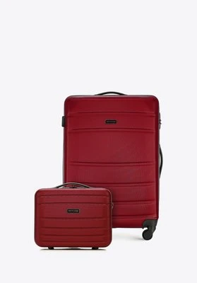Średnia walizka i kosmetyczka z ABS-u żłobione czerwone Wittchen