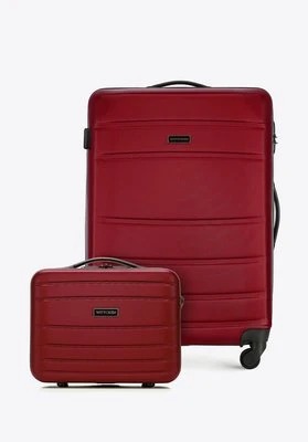 Średnia walizka i kosmetyczka z ABS-u żłobione czerwone Wittchen