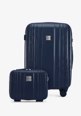 Średnia walizka i kosmetyczka z polikarbonu tłoczone granatowe Wittchen