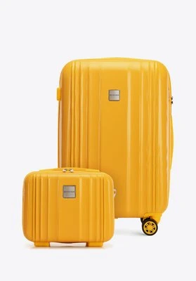 Średnia walizka i kosmetyczka z polikarbonu tłoczone żółte Wittchen