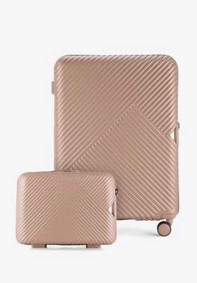 Średnia walizka i kosmetyczka z polikarbonu w paseczki pudrowy róż Wittchen