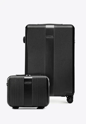 Średnia walizka i kosmetyczka z polikarbonu w pionowe tłoczenia czarne Wittchen