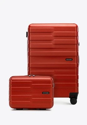 Średnia walizka i kosmetyczka z polikarbonu w poziome pasy czerwone Wittchen