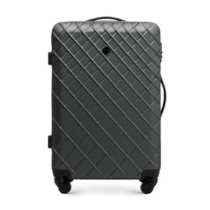 Średnia walizka z ABS-u w ukośną kratkę stalowo-czarna Wittchen