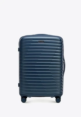 Średnia walizka z polikarbonu w poziome żebrowanie granatowa Wittchen
