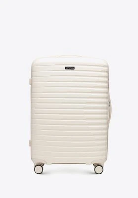 Średnia walizka z polikarbonu w poziome żebrowanie kremowa Wittchen