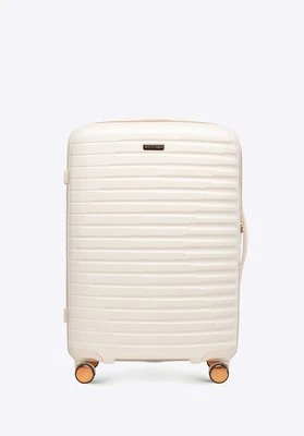 Średnia walizka z polikarbonu w poziome żebrowanie kremowo - złota Wittchen