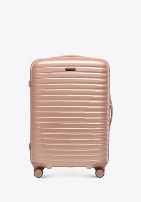 Średnia walizka z polikarbonu w poziome żebrowanie różowe złoto Wittchen