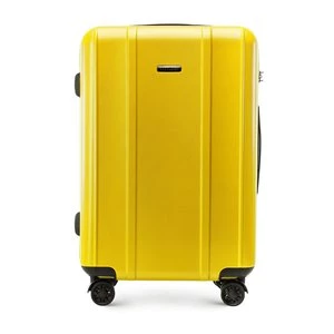 Średnia walizka z polikarbonu z pionowymi tłoczeniami żółta Wittchen