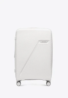 Średnia walizka z polipropylenu w ukośne pasy biało - srebrna Wittchen