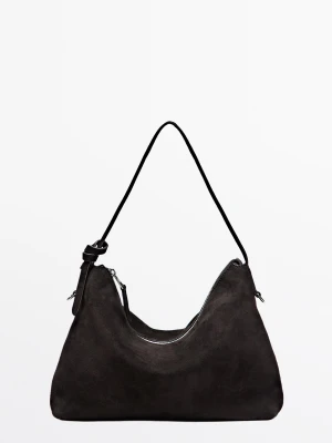 Średnia Zamszowa Torebka Na Ramię - Czekoladowy - Massimo Dutti - Female