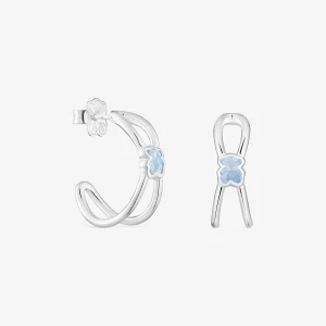 Średnie Kolczyki Kreolki Ze Srebra Z Laboratoryjnie Hodowanym Niebieskim Spinelem Icon Color Lgg - Tous