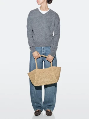 Średniego Rozmiaru Torba Shopper Ze 100% Rafii - Beżowy - - Massimo Dutti - Kobieta