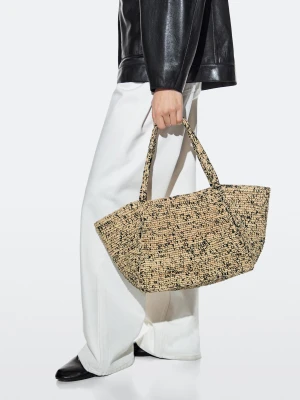 Średniego Rozmiaru Torba Shopper Ze 100% Rafii - Szary - - Massimo Dutti - Kobieta