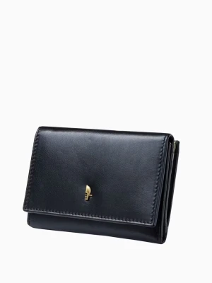 Średniej wielkości czarny skórzany portfel damski z kieszenią na bigiel Puccini