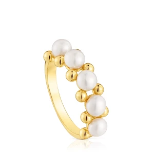 Średniej Wielkości Pierścionek Wykonany Ze Srebra Pokrytego 18-Karatowym Złotem, Z Perłami Hodowanymi, Z Kolekcji Gloss - Tous