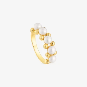 Średniej Wielkości Pierścionek Wykonany Ze Srebra Pokrytego 18-Karatowym Złotem, Z Perłami Hodowanymi, Z Kolekcji Gloss - Tous