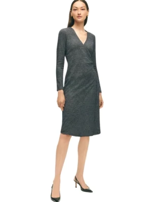 Średnio szara sukienka o kroju ołówkowym z mieszanki bawełny i wełny Brooks Brothers