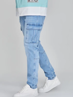 Średnioniebieskie jeansy męskie cargo SikSilk