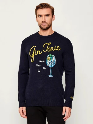 ST.Barth Sweter Heron DRINK GIN | Regular Fit | z dodatkiem wełny i kaszmiru granatowy