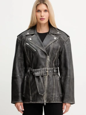 Stand Studio kurtka skórzana Leona kolor czarny przejściowa oversize 66547-7830