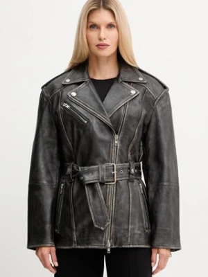 Stand Studio kurtka skórzana Leona kolor czarny przejściowa oversize 66547-7830