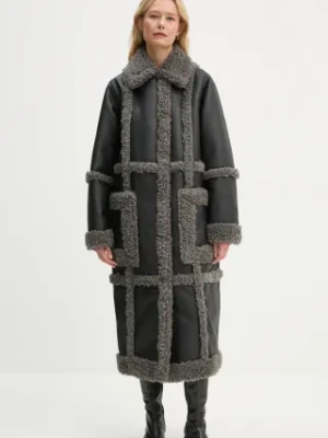 Stand Studio płaszcz Patrice Coat damski kolor czarny przejściowy oversize 61100-9010