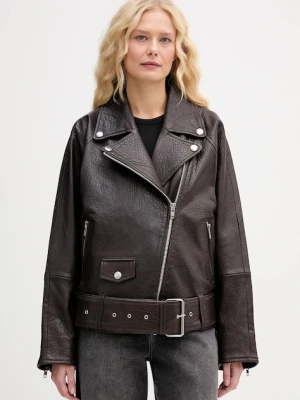 Stand Studio ramoneska skórzana Romy kolor brązowy przejściowa oversize 66617-7970