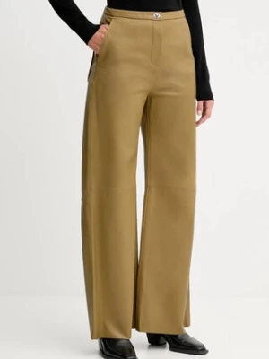 Stand Studio spodnie skórzane Rowena damskie kolor zielony szerokie medium waist 66529-7870