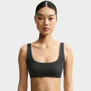 Stanik damski mikro z pogłębionym dekoltem NikeSKIMS Ribbed Seamless - Czerń