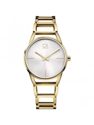 Stately Zegarek Kwarcowy z Białą Tarczą i Złotym Paskiem ze Stali Calvin Klein