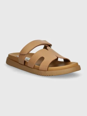 Steve Madden klapki skórzane damskie kolor brązowy
