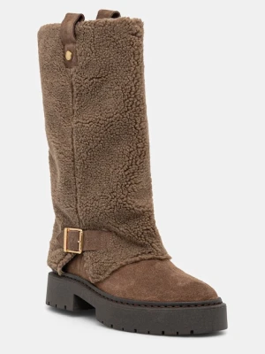 Steve Madden kozaki Godiva damskie kolor beżowy na płaskim obcasie 11003413