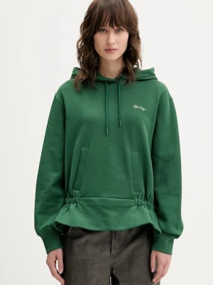 Stine Goya bluza bawełniana damska kolor zielony z kapturem gładka SG-AW25-T085-2430