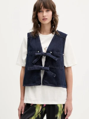 Stine Goya kamizelka dwustronna jeansowa kolor granatowy jednorzędowa SG-AW25-T101-2406