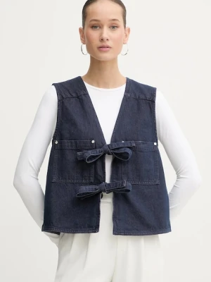 Stine Goya kamizelka dwustronna jeansowa kolor granatowy jednorzędowa SG-AW25-T101-2406