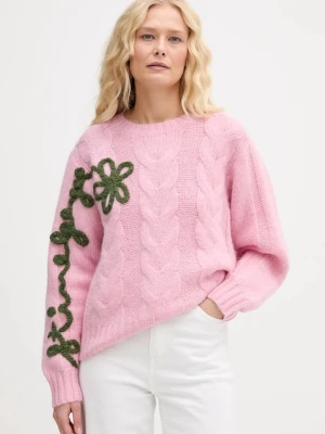 Stine Goya sweter z dodatkiem wełny damski kolor różowy ciepły SG-AW25-K050-2418