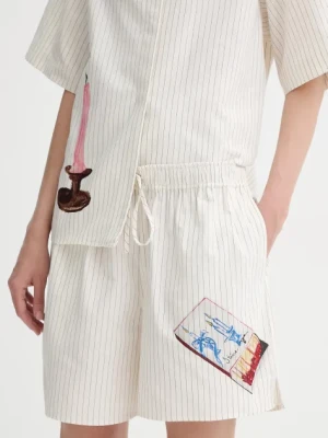 Stine Goya szorty bawełniane damskie kolor beżowy wzorzyste high waist SG-SS25-P071-2339