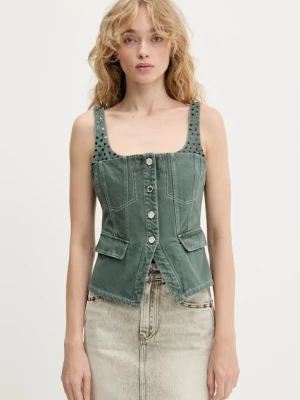 Stine Goya top jeansowy damska kolor zielony z aplikacją SG-PF25-T083-2393