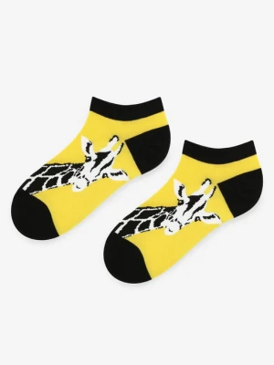 Stopki damskie z grafiką żyrafy na wyrazistym żółtym tle Giraffe Marilyn