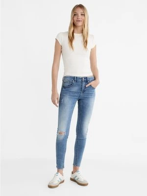 Stradivarius 1420 Jeansy skinny fit z niskim stanem  Denimowy średni Dark Blue