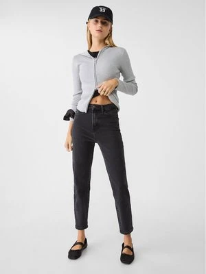 Stradivarius 1465 Jeansy mom fit typu slim  Czarny denim